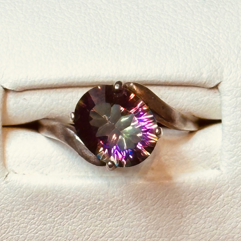 925 Sterling Silver Mystic Topaz Offset Oval Bypass Ring